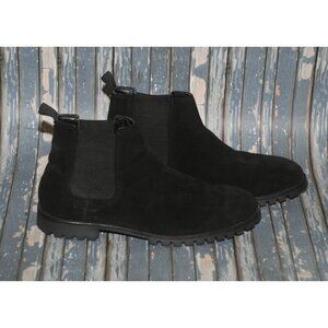 Ladies River Island Black Suede Ankle Boots Size 7, EU 41 Pull Strap Flex MINT